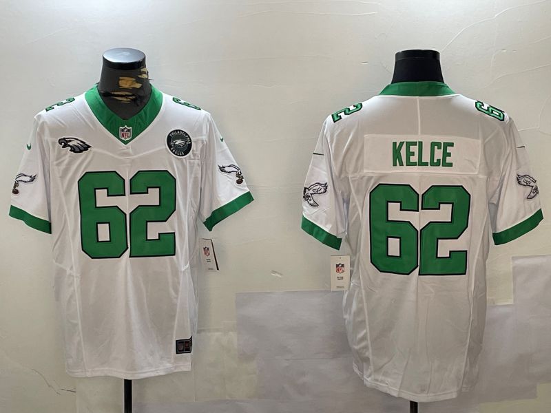 Men Philadelphia Eagles #62 Kelce White Three generation 2024 Nike Limited NFL Jersey style 4->philadelphia eagles->NFL Jersey
